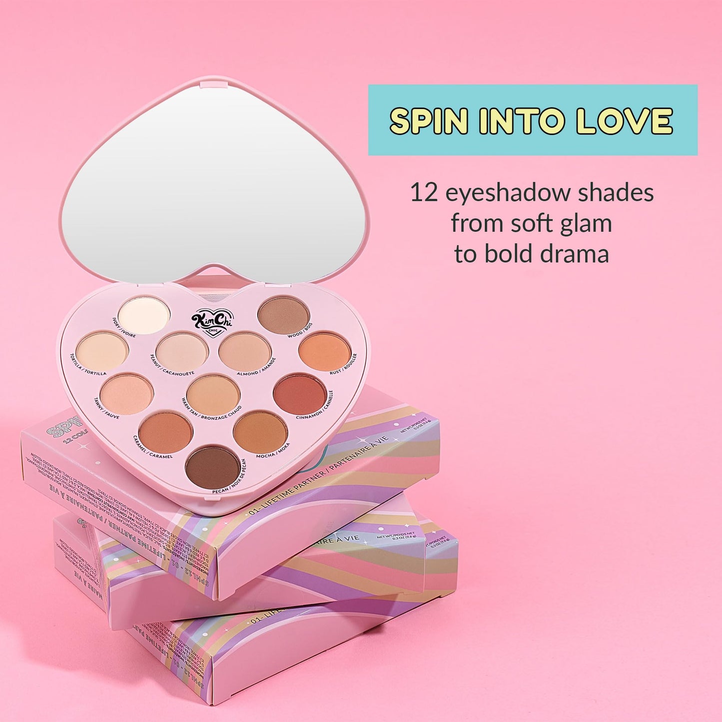Kimchi Chic Spinning Hearts Love Eyeshadow & Pigment Palette - 12 Shades for Soft Glam to Bold Looks, Long Lasting, Blendable, Cruelty Free, Lifetime…