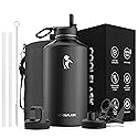 Coolflask Gallon Water Bottle Insulated with Straw&3 Lids, 128 oz Water Jug Large Stainless Steel Metal Vacuum Wide Mouth for Sports, Gym or Office