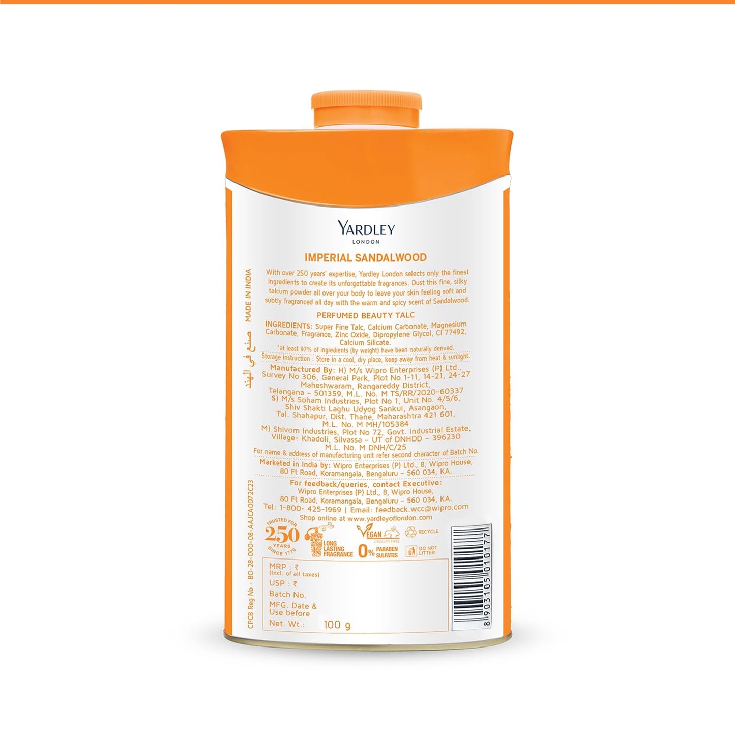 Yardley London Perfumed Talc Sandalwood 100g