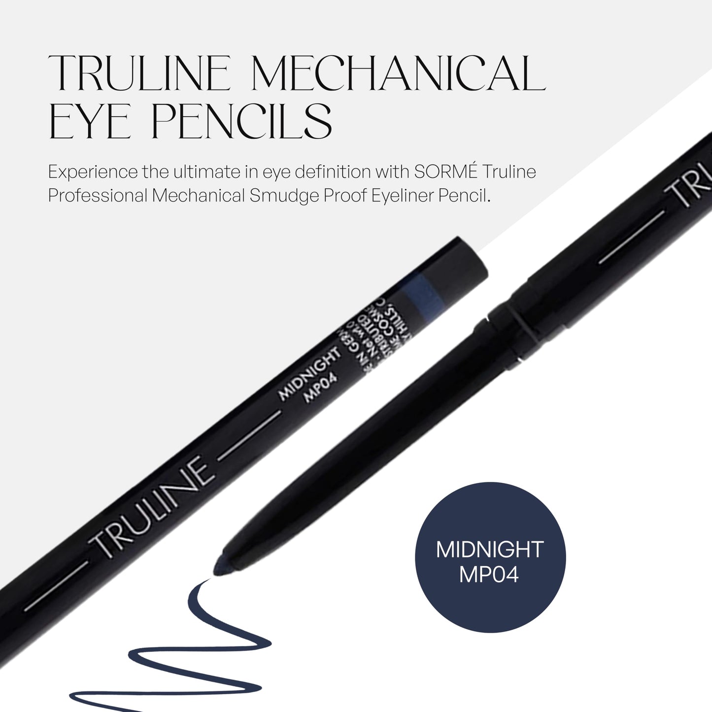 SORMÉ Truline Professional Mechanical Smudge Proof Eyeliner Pencil - Vitamin E Waterproof Gel Formula with Finest Color Pigment & Ultra Creamy