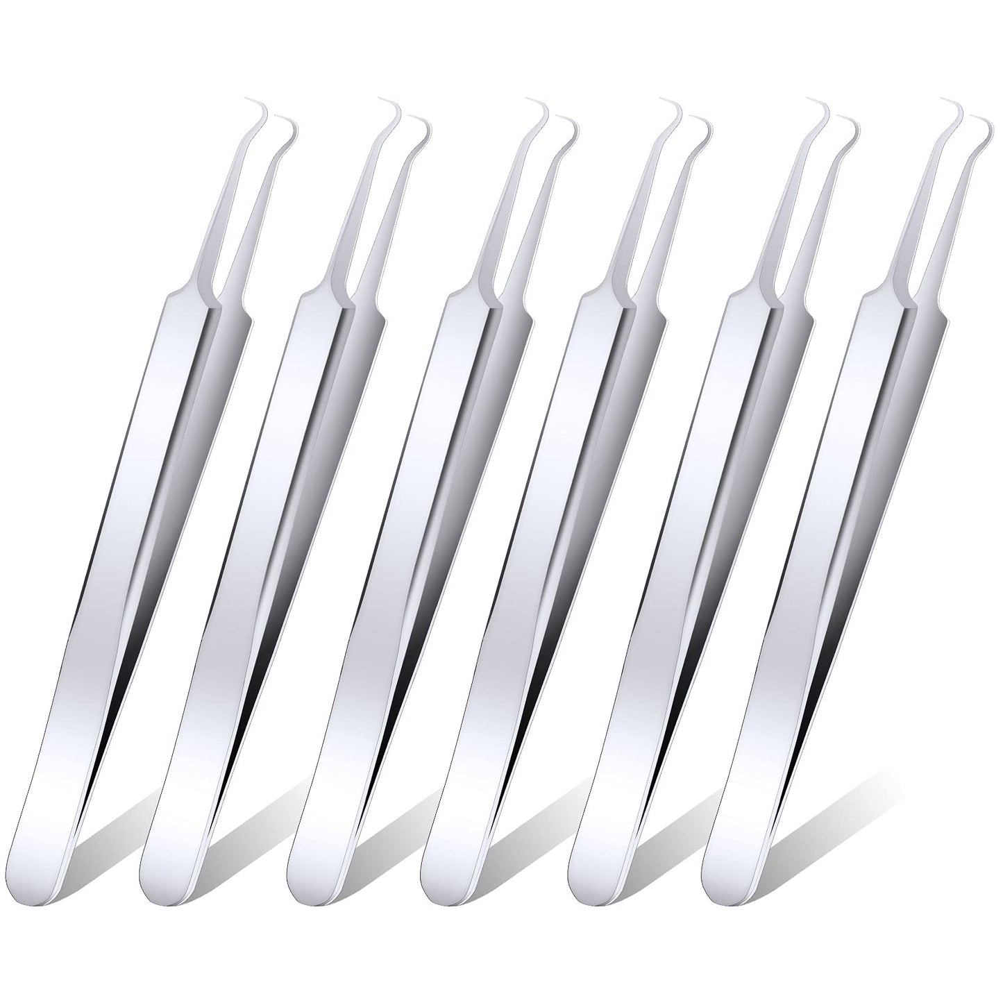 ANCIRS 6 Pack Acne Pimple Blackhead Remover Tweezers, Stainless Steel Acne Tweezers, Curved Pimple Tweezers Extractors Tool for Blackhead Blemish