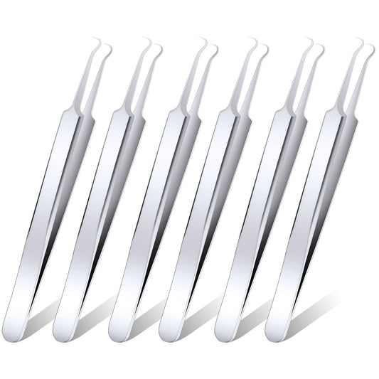ANCIRS 6 Pack Acne Pimple Blackhead Remover Tweezers, Stainless Steel Acne Tweezers, Curved Pimple Tweezers Extractors Tool for Blackhead Blemish