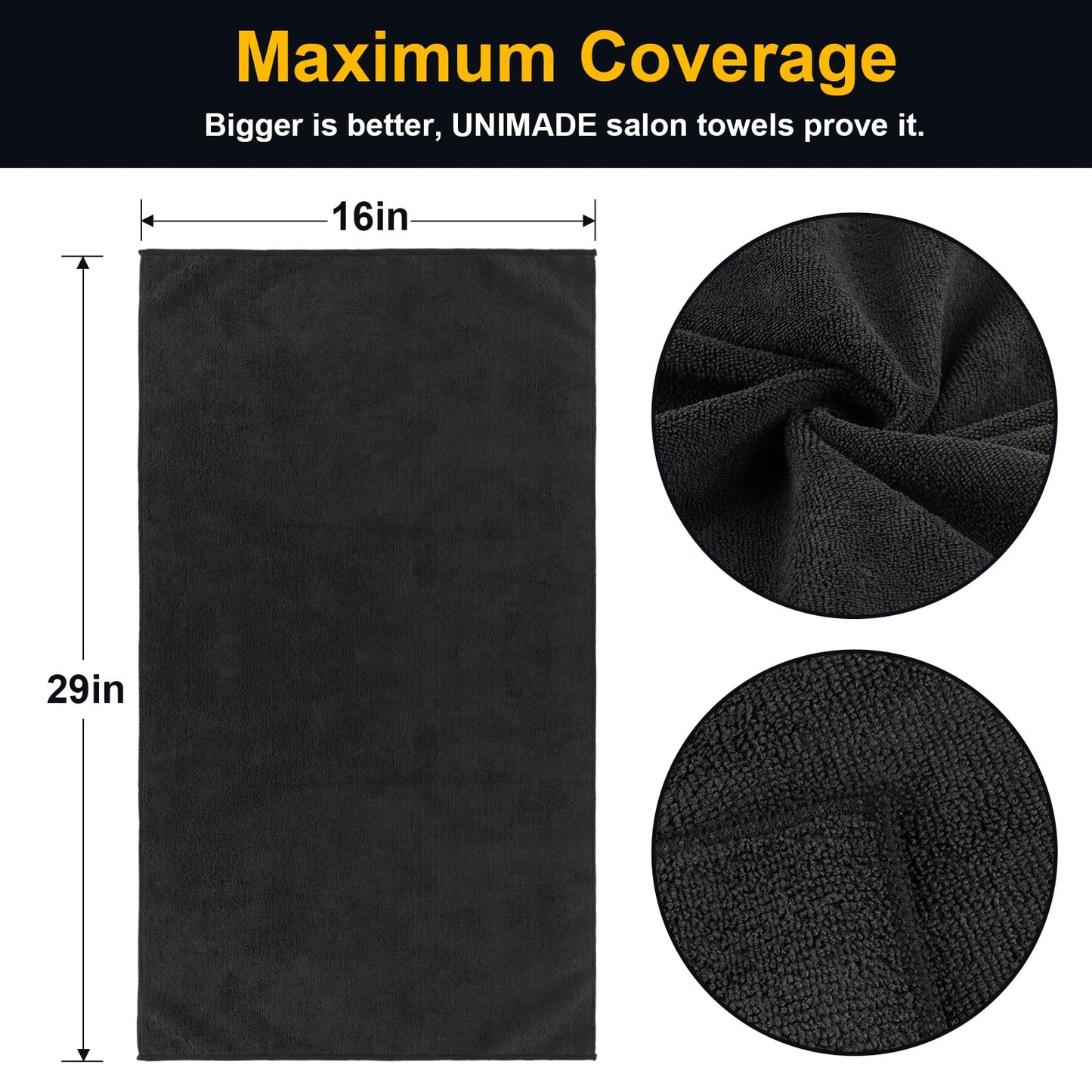 UNIMADE Salon Towels 24 Pack, Microfiber Barber Towels Bulk, (16x29 inches) Hair-Drying Cloth Super Soft Black Hand Cloth for Gym, Bath, Spa Use Beauty and Personal Care UNIMADE
