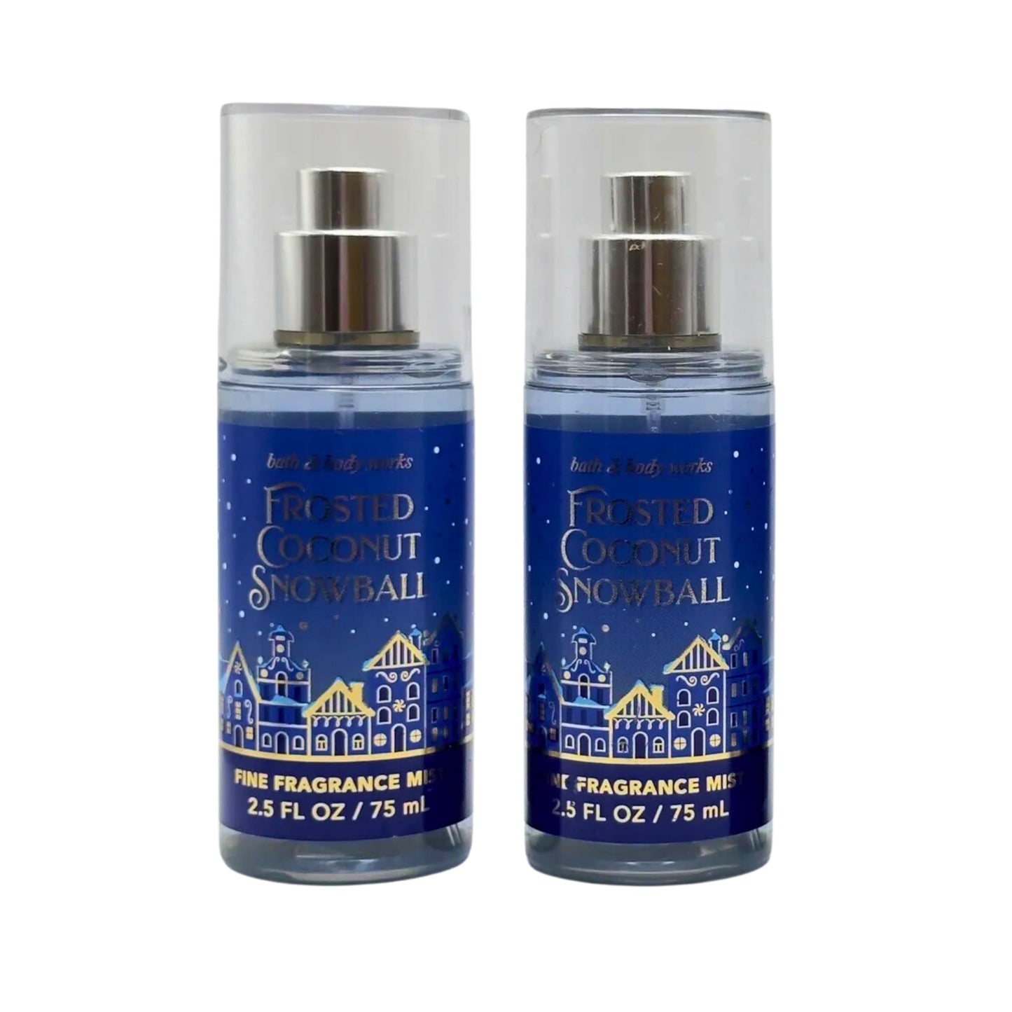 Bath & Body Works Mini Travel Size Fine Fragrance Mists, 2.5oz Each, Set of 2 (Frosted Coconut Snowball)