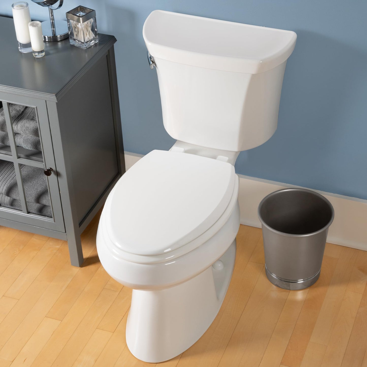 Mayfair Cassel Slow Close Elongated Toilet Seat, Easy Clean & Non-Slip Premium Wood, Easy Install, Made in USA, White