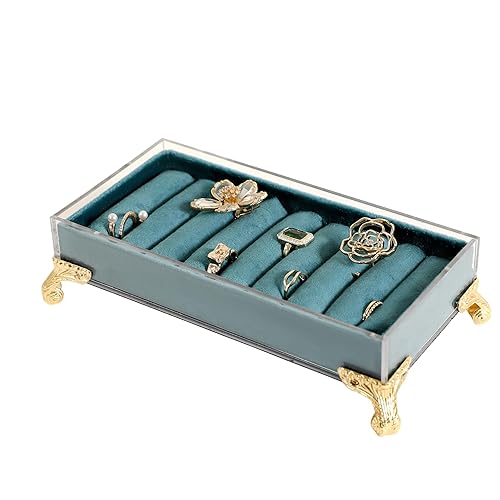 GemeShou velvet slots Ring holder for jewelry organizer, Blue earring ring display stand for selling, felt ring jewelry holder tray showcase【Velvet…