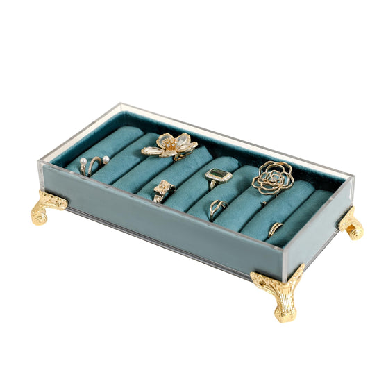 GemeShou velvet slots Ring holder for jewelry organizer, Blue earring ring display stand for selling, felt ring jewelry holder tray showcase【Velvet…