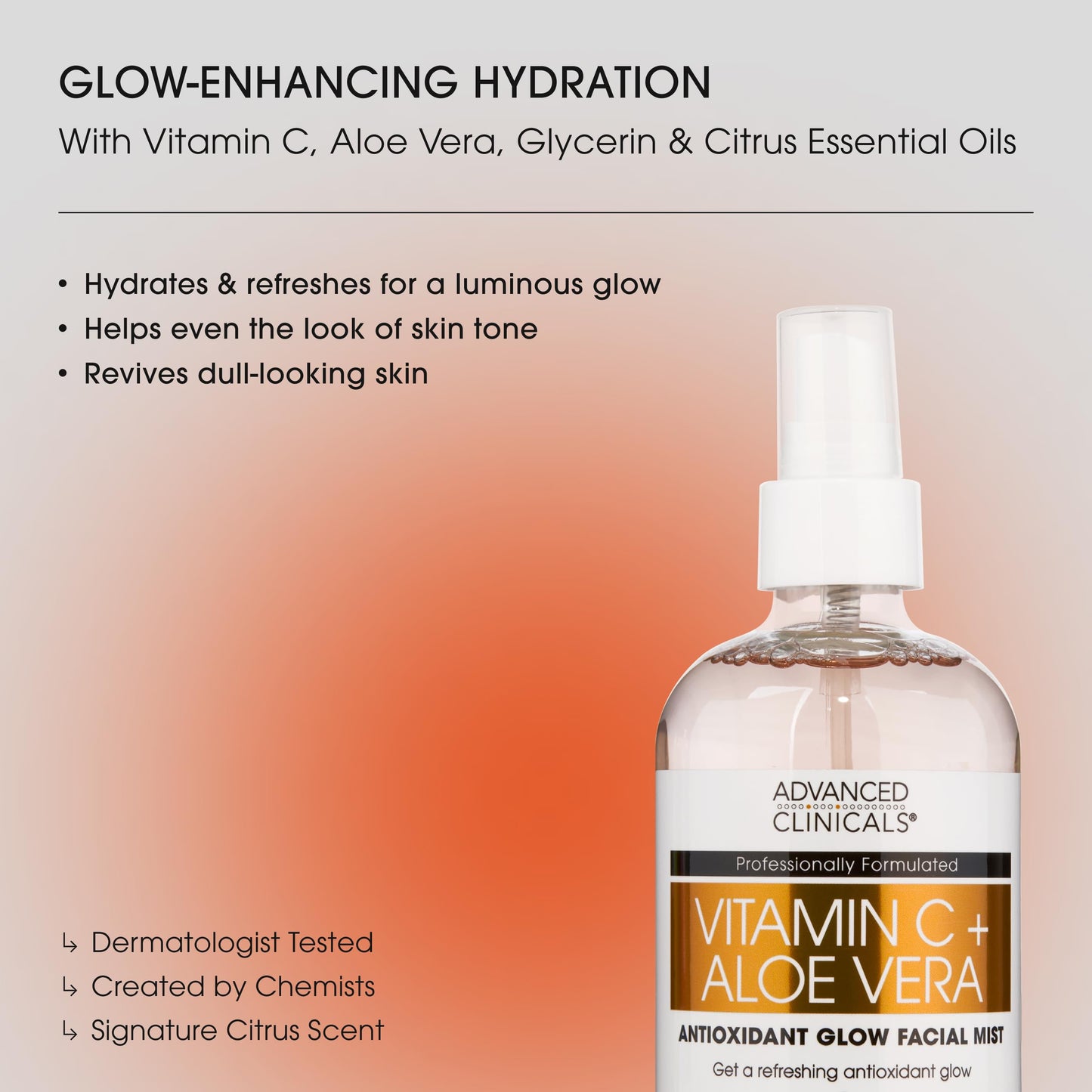 Advanced Clinicals Vitamin C Face Toner + Ferulic Acid & Rosewater, Antioxidant Facial Mist Spray For Face, Skin Refreshing, Hydrating, & Non-Greasy