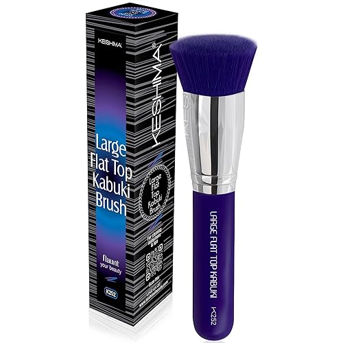 Keshima Large Flat Top Kabuki Foundation Brush - Neon Purple Premium Makeup Brush for Liquid, Cream, and Powder - Buffing, Blending, and Face - 1.6"