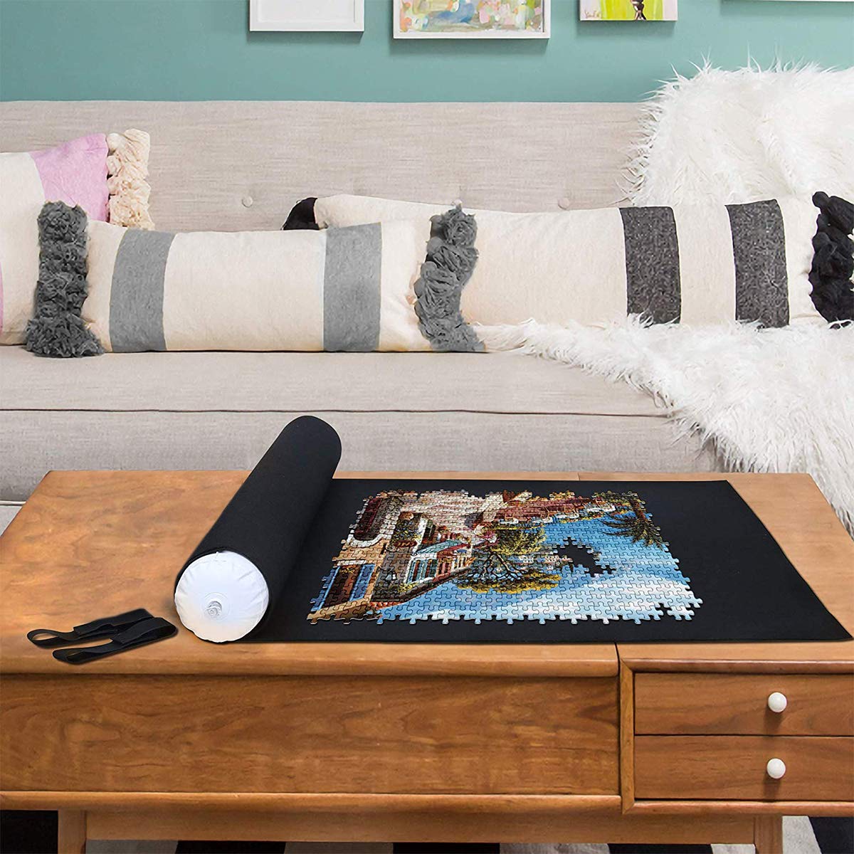 Jigsaw Puzzle Mat Roll Up – Felt Saver for 500/1500/2000 Piece Puzzles, Storage & Transport with Inflatable Tube, Cover & Organizer