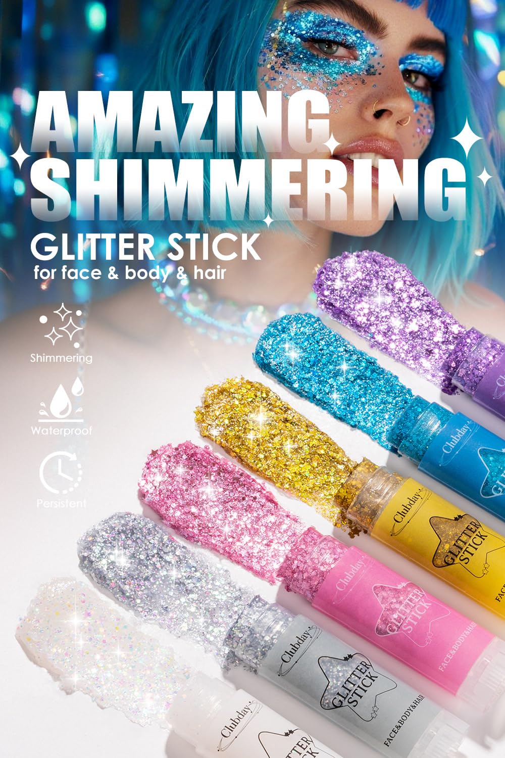 TAIKELOP 2 PCS Face Body Glitter, Face Glitter Body Gel Sequins Shimmer Liquid Eyeshadow, Hair Glitter Sparkles Chunky Face Glitter Gel for Girls