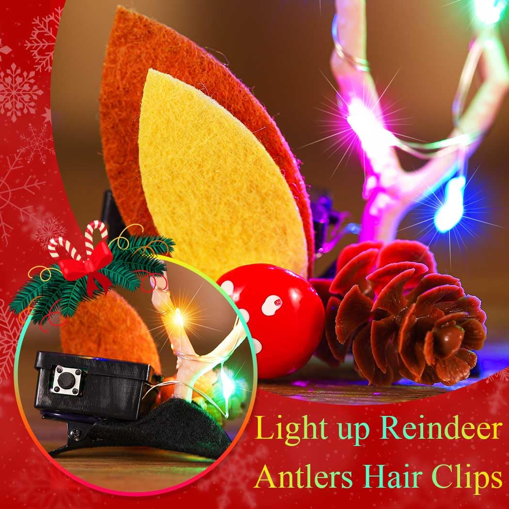 BARTOSI LED Light Christmas Hair Clips Reindeer Antlers Xmas Hairpins Hair Accessories for Women (Pack of 2)