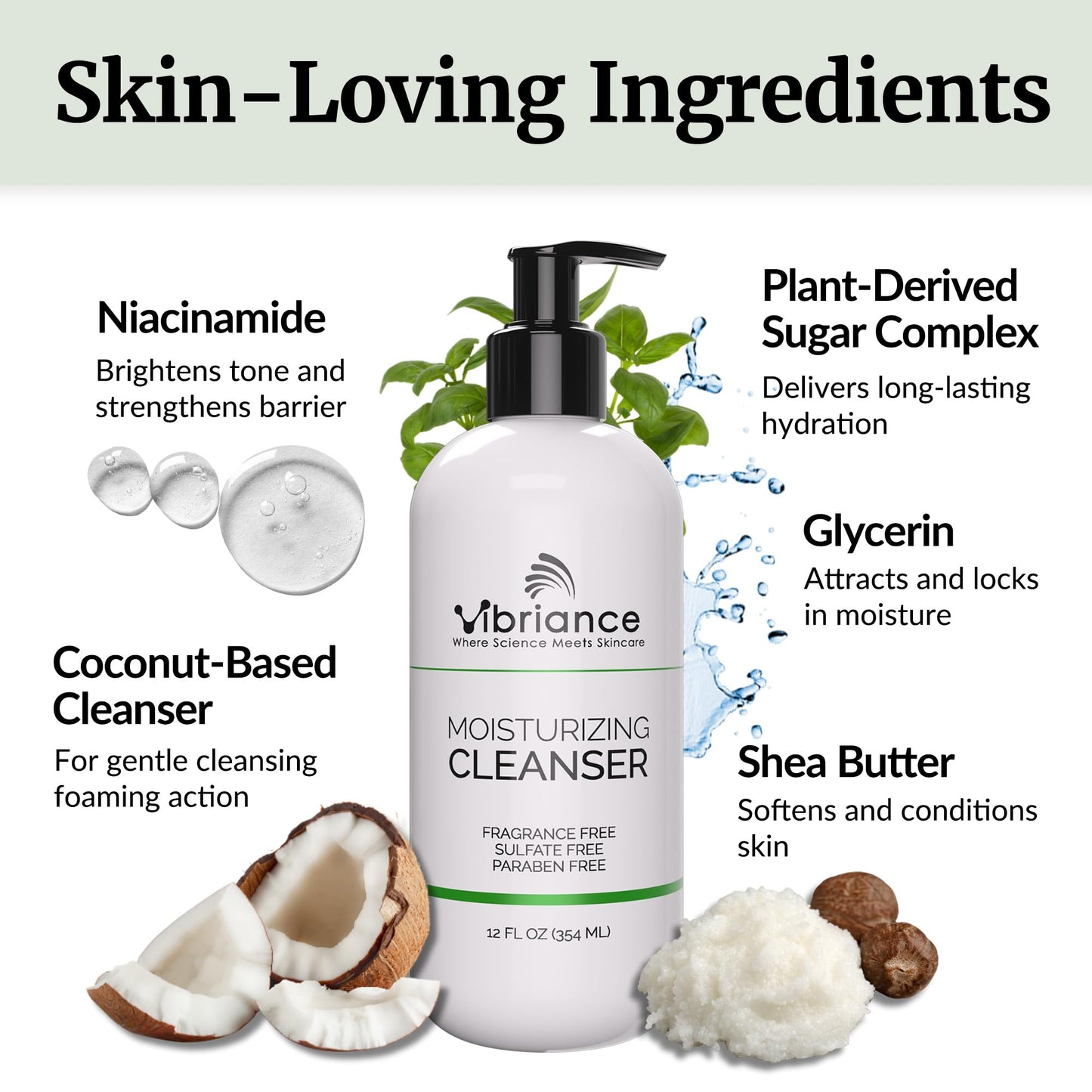 Vibriance Moisturizing Cleanser, Oil-to-Foam Face Wash with Niacinamide, Shea Butter for Mature Skin - Hydrating Gentle Facial Cleanser, Sensitive