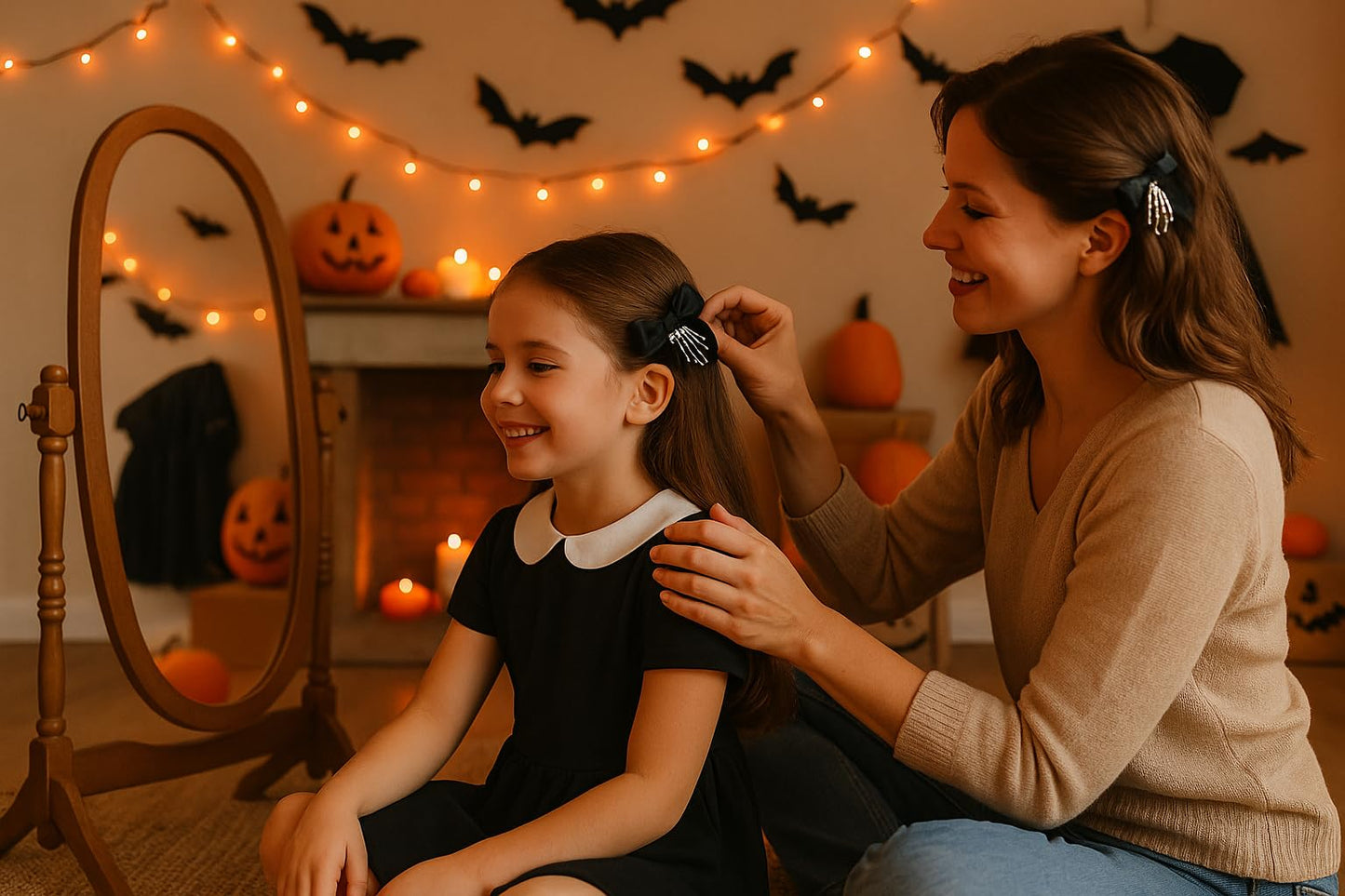 Utavu 2Pcs Skeleton Hand Hair Clips with Bowknot - Cute Skull Claw Hairpins for Girls, Party Cosplay