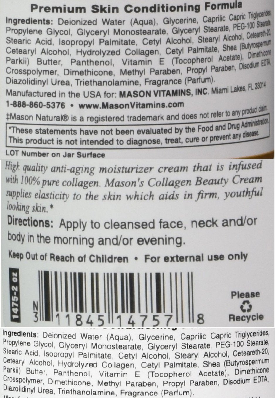 Collagen Beauty Cream Made With 100% Pure Collagen Promotes Tight Skin Enhances Skin Firmness 2 Oz. Jar Pack Of 10