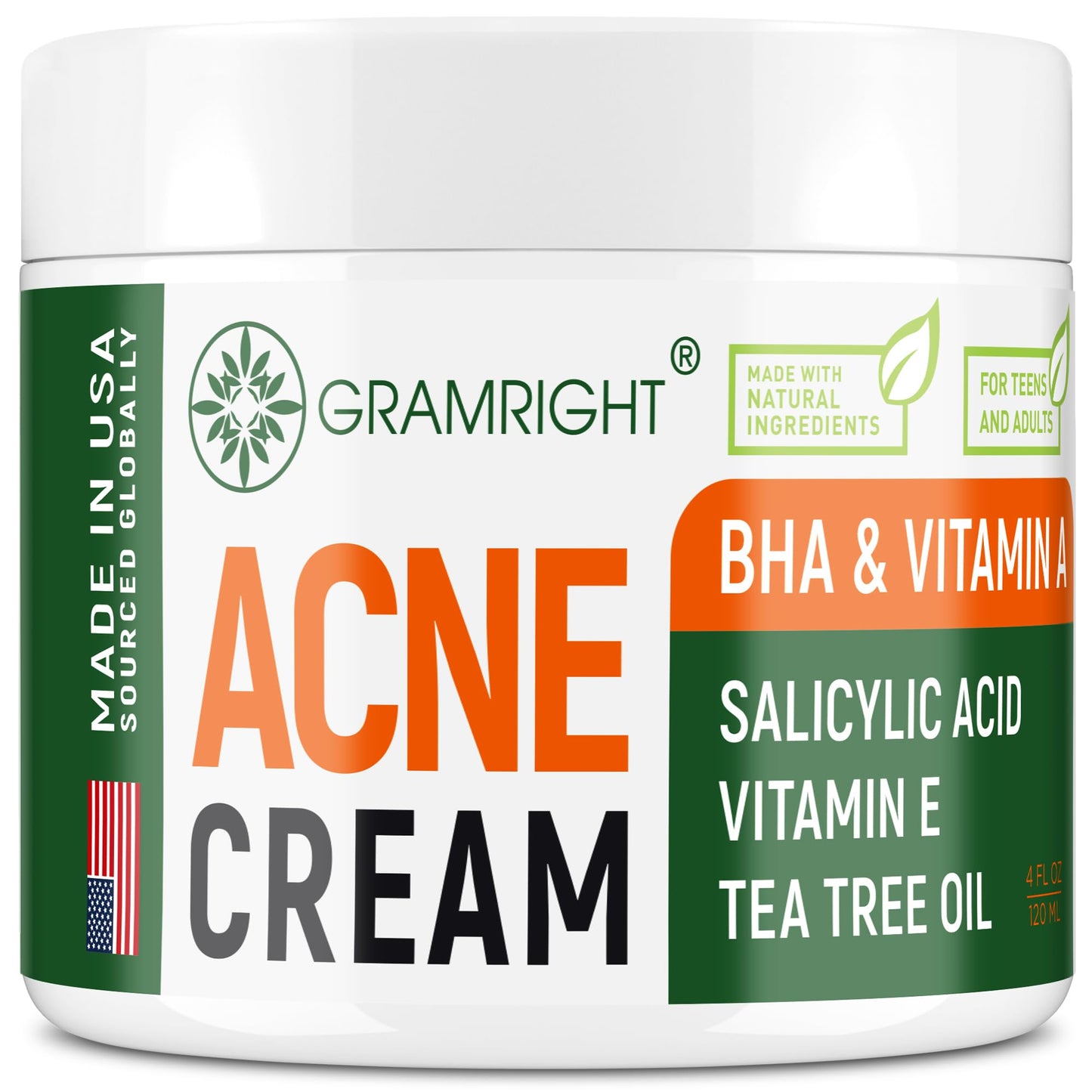 Acne Face Cream - Acne Spot Treatment for Face & Acne Dots - Tea Tree Oil & Salicylic Acid - Natural Cystic Acne Treatment - Made in USA - For All