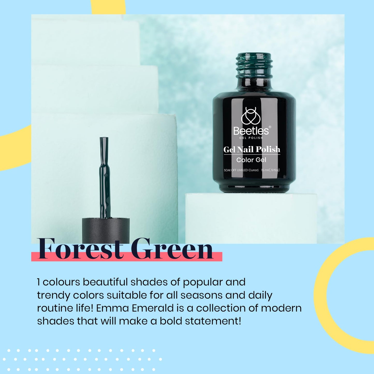 Beetles Green Gel Nail Polish, 15ML 0.51OZ Dark Green Color Soak Off UV Nail Lamp Forest Color Gel Polish Manicure Salon DIY Nail Art Design