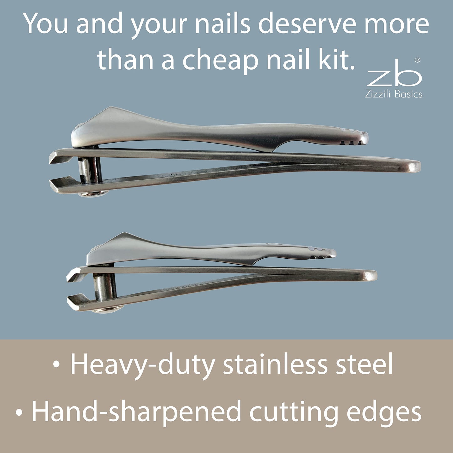 Nail Clippers by Zizzili Basics - 3 Piece Nail Clipper Set - Stainless Steel Fingernail & Toenail Clippers with Nail File and Brown Travel Case - Best