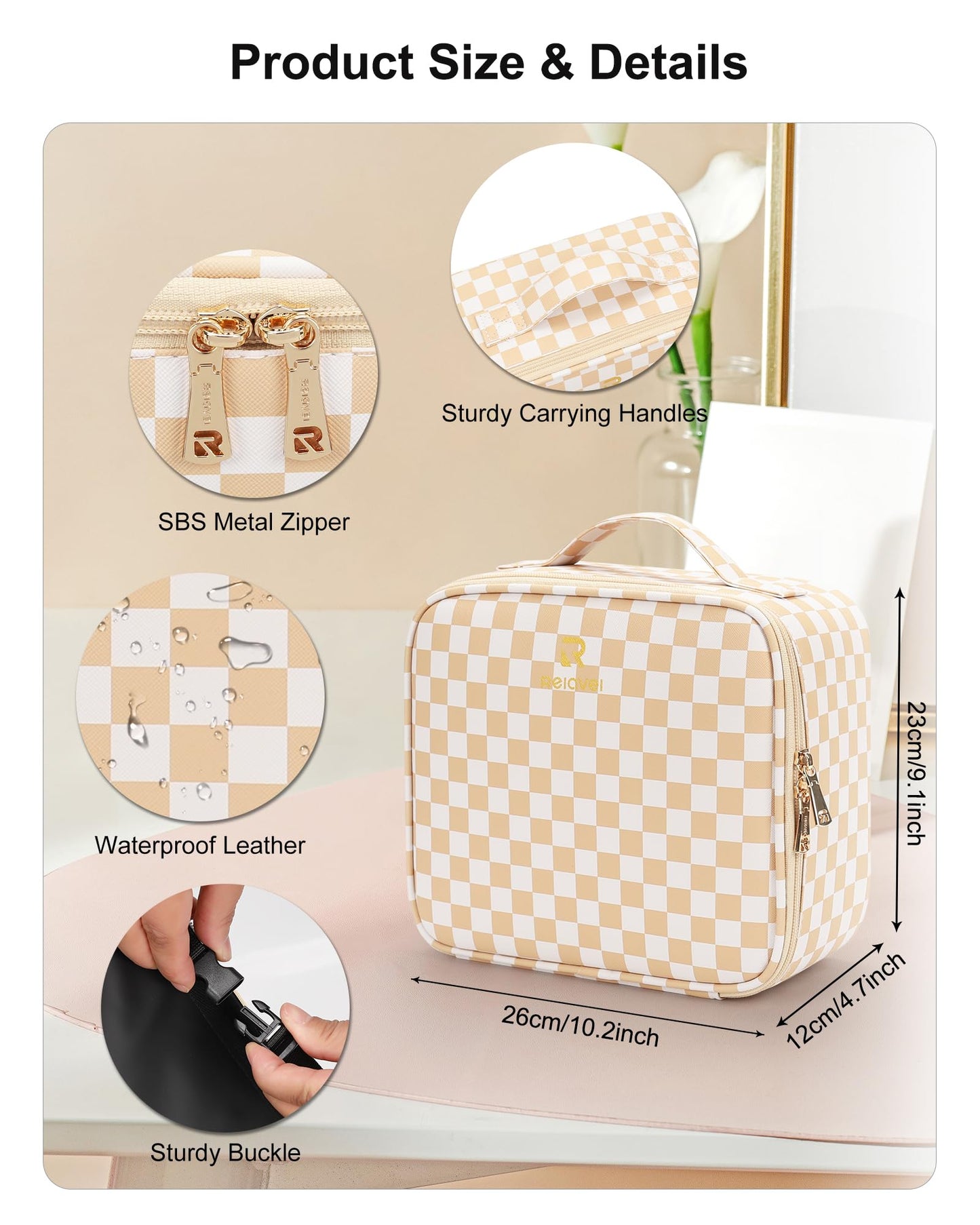 Relavel Travel Makeup Bag With LED Mirror, Cosmetic Train Case with Light up Mirror, Portable Makeup Artist Organizer Bag with Adjustable Dividers Beauty and Personal Care Relavel