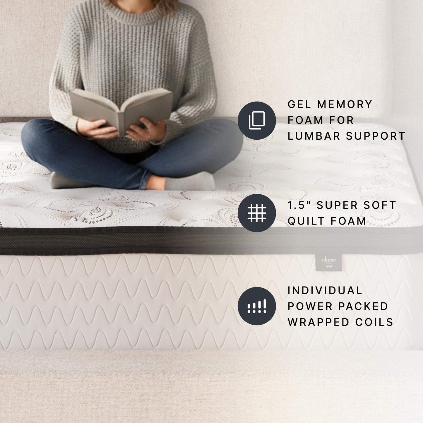 Signature Design by Ashley Chime Hybrid Queen 12" Mattress with Gel Memory Foam, Medium Firm, Pressure Relief, Fiberglass Free Mattress in a Box
