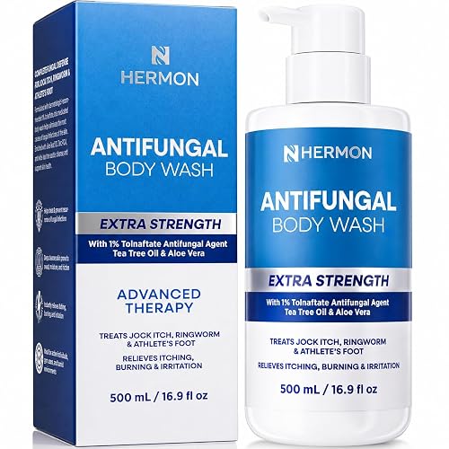 Hermon Antifungal Body Wash Extra Strength: Antifungal Soap for Jock Itch, Tinea Versicolor, Ringworm, Back Acne, Foot Odor - Anti Fungal Body Wash