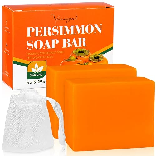 yoniagood 2 PCS Persimmon Soap Bar for Old People Smell, Natural Body Odor Control Bar Soap for Men & Women Deodorizing, Handmade Bath Bar Soap
