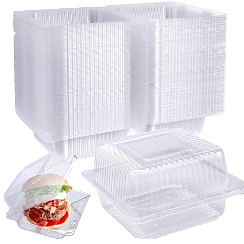 100 Pcs Clear Hinged Plastic Containers with Lids,Individual Cake Slice Containers,Square Plastic Food Container,Disposable Clamshell Take Out…