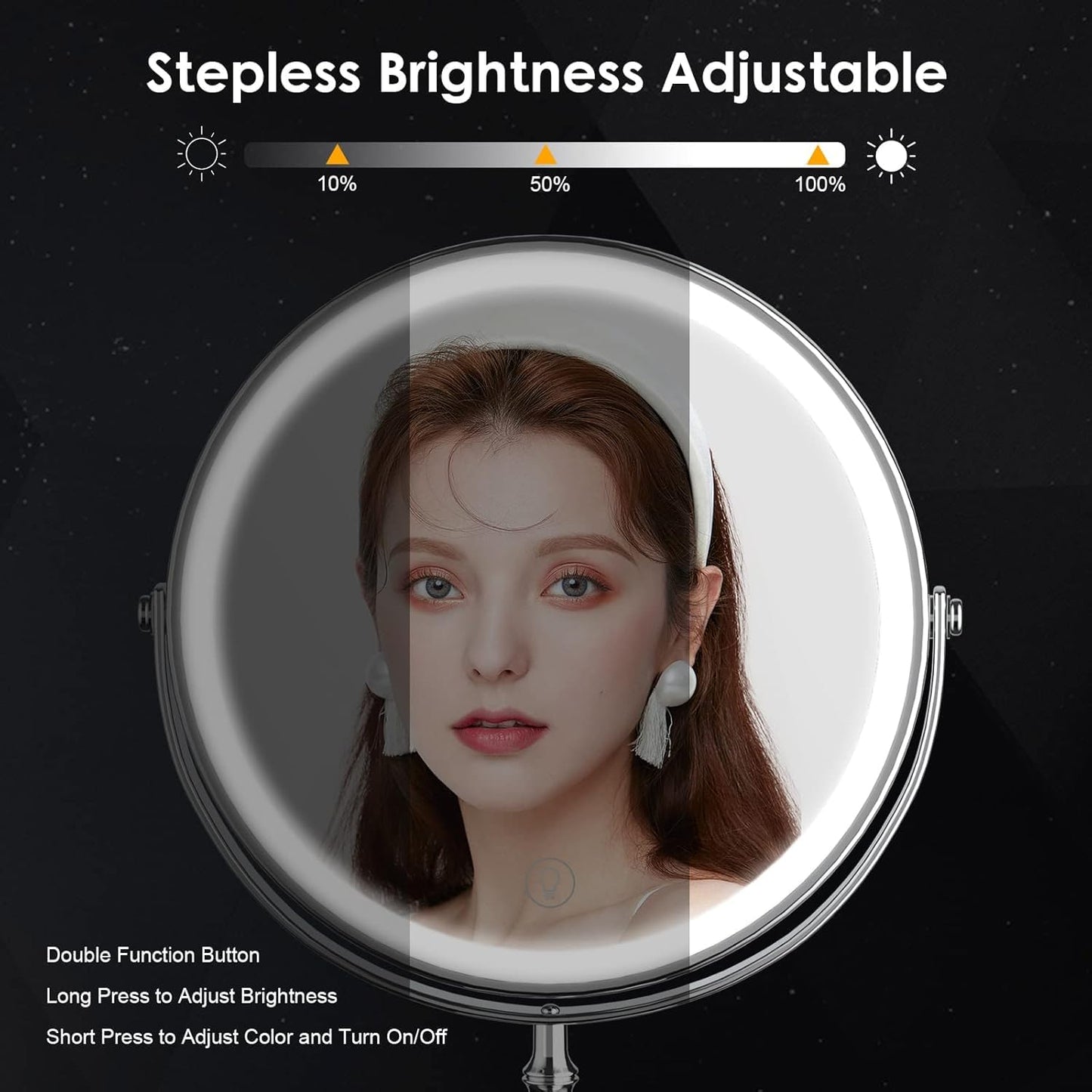 Lighted Makeup Mirror – 3000mAh Rechargeable 1x/10x Magnifying Vanity Mirror with 3 Colors, Adjustable Brightness, 360° Rotation