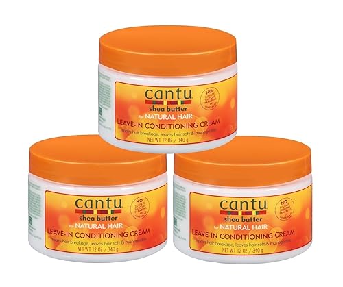 Cantu Natural Hair Leave-In Conditioner Cream Jar 12 Ounce (354ml) (3 Pack)