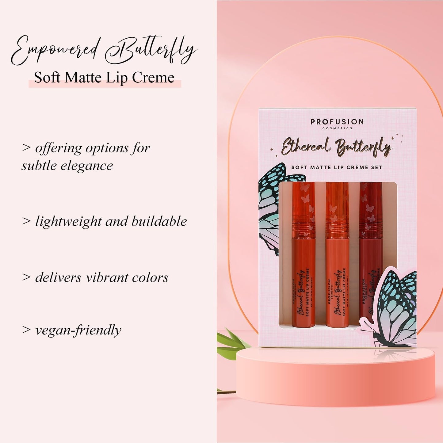Profusion Cosmetics Empowered Butterfly Soft Matte Lip Creme Set is a Versatile Beauty Essential Trio of Soft Matte Lip Cremes for any Occasion,