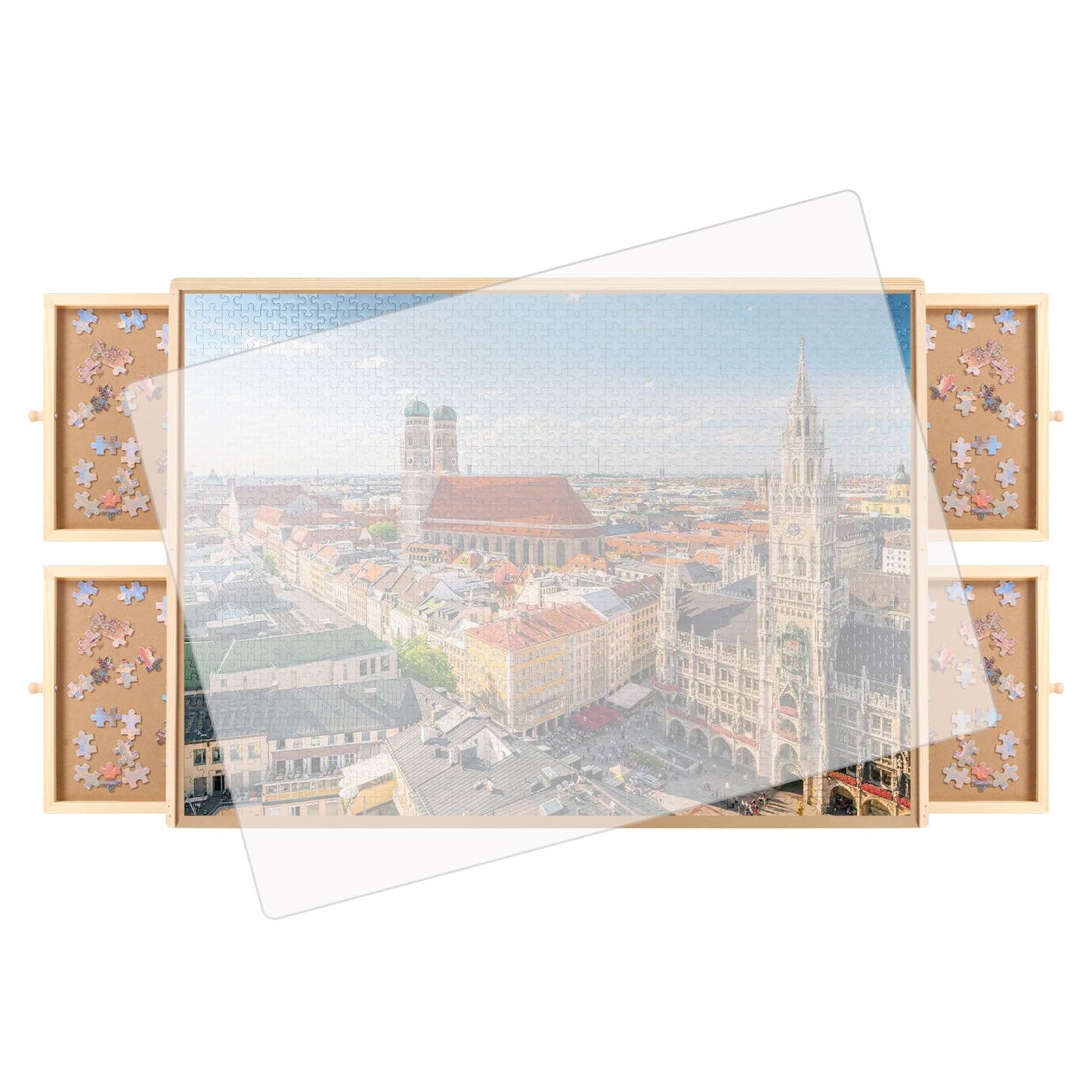 Panana Puzzle Locker 1000 Piece Rotating Board – 30"x22" Wooden Puzzle Table with 4 Drawers & Cover, Portable Lazy Susan Jigsaw Gift