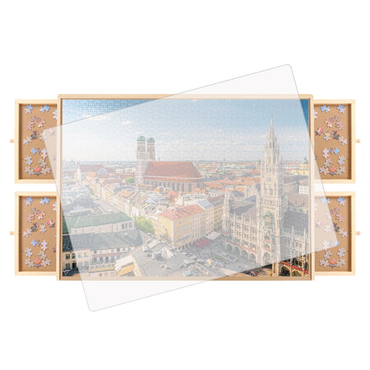 Panana Puzzle Locker 1000 Piece Rotating Board – 30"x22" Wooden Puzzle Table with 4 Drawers & Cover, Portable Lazy Susan Jigsaw Gift