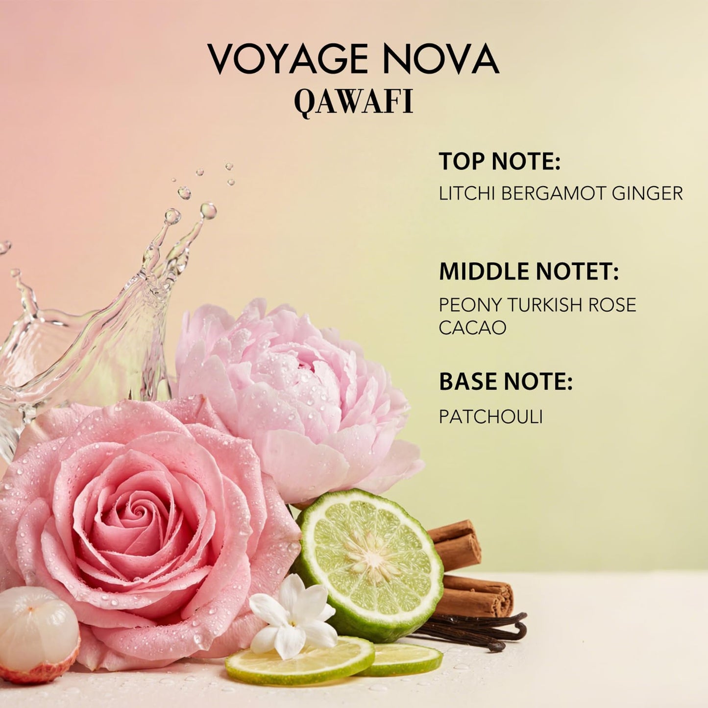 QAWAFI Voyage Nova Eau de Parfum for Women, Lychee Bergamot Ginger, Rose Peony Cocoa Blossom, Elegant Patchouli, Long Lasting Spring Fall Perfume Beauty and Personal Care QAWAFI