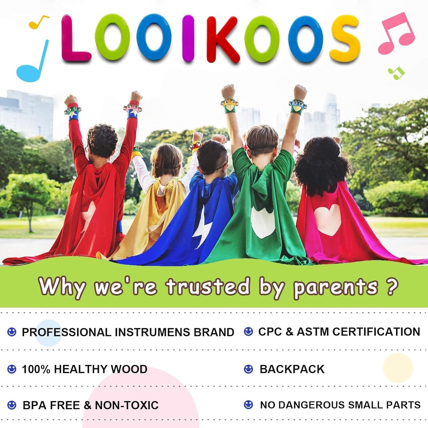LOOIKOOS Toddler Musical Instruments – Wooden Percussion Set with Carrying Bag, Educational Music Toys for Preschool Kids, Boys & Girls