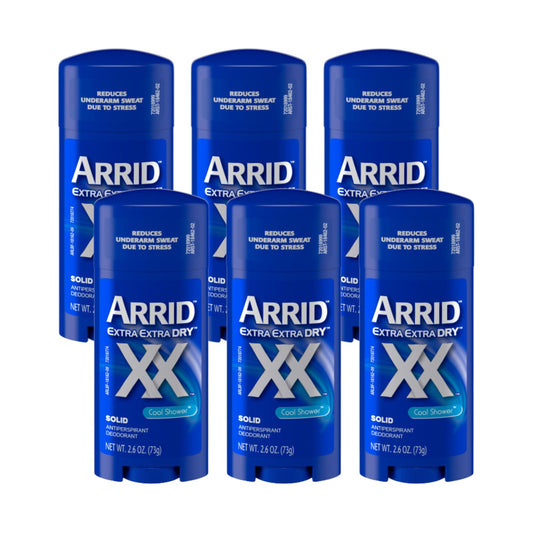 Arrid XX Extra Extra Dry Solid Antiperspirant Deodorant, Cool Shower, 2.6 oz. (Pack of 6)