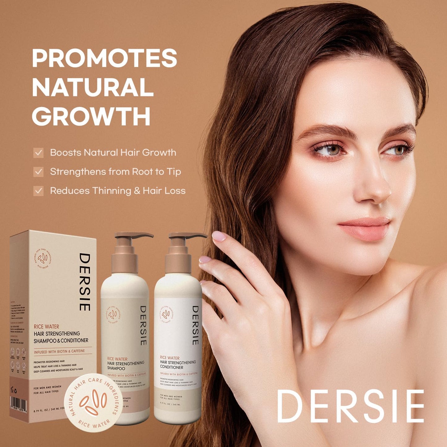 Rice Water Hair Growth Shampoo and Conditioner: Hair Growth Shampoo and Conditioner Infused with Biotin and Caffeine for Thinning Hair (Rice Water