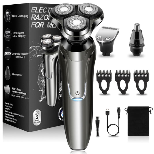 Electric Razor for Men, Men's Rotary Shavers, Waterproof,Wet and Dry Rechargeable Electric Shaver for Men's Faces with a Cordless and Floating Head Beauty and Personal Care Handsomeface