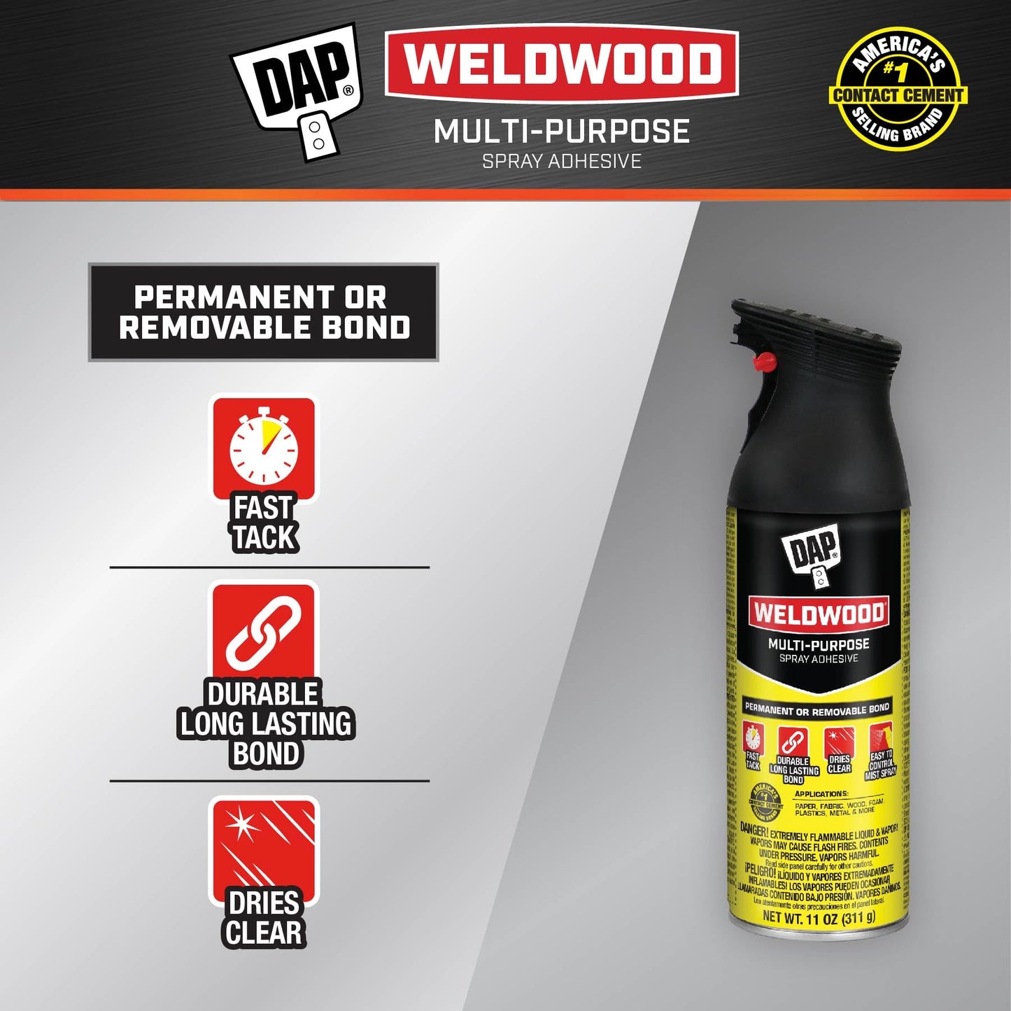 DAP Weldwood Multi-Purpose Spray Adhesive, Clear, 11 oz (7079800124)
