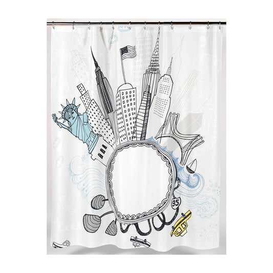 Carnation Home Fashions Funky City Fabric Shower Curtain
