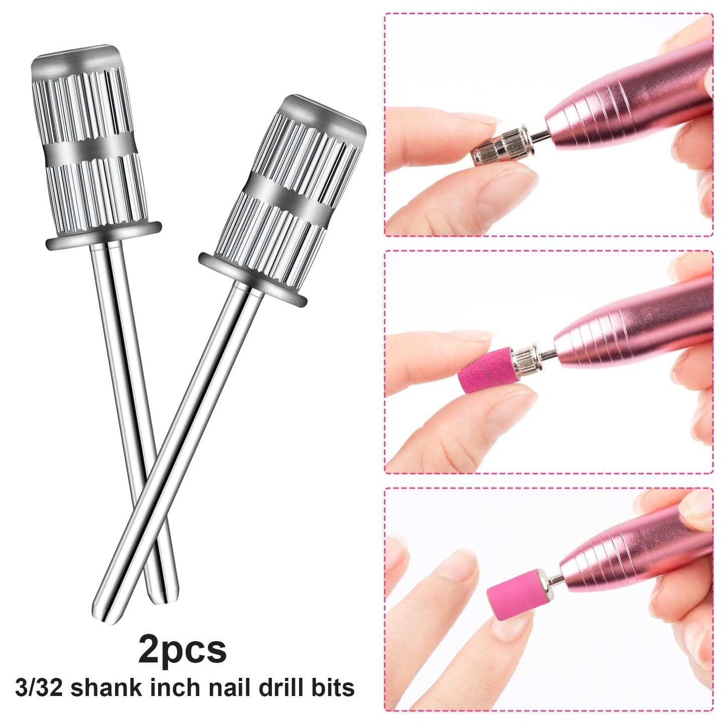 Rolybag Sanding Bands for Nail Drill, 240 Grit Sanding Bands Include 100 Fine Grit Sanding Band and 2 Pcs Mandrel Bit for 3/32" Nail Drill Machine