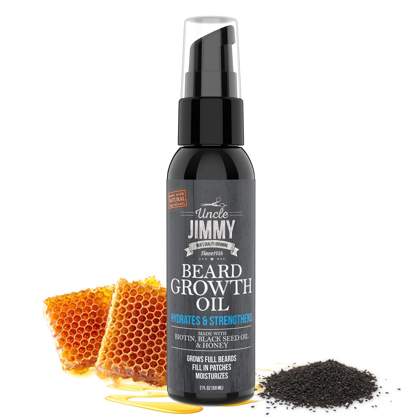 Uncle Jimmy Beard Growth Oil with Biotin | Natural Beard Care for Thicker, Fuller Healthier Beard | Men's Facial Hair Treatment for Grooming |