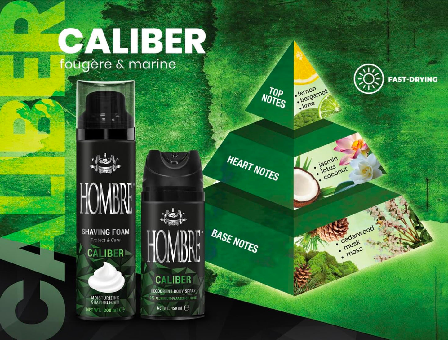 HOMBRE Caliber Spray Deodorant for Men - Aromatic Green Marine Scent - High-Performance Aluminum-Free Deodorant Spray 150 ml (Pack of 3) Beauty and Personal Care HOMBRE