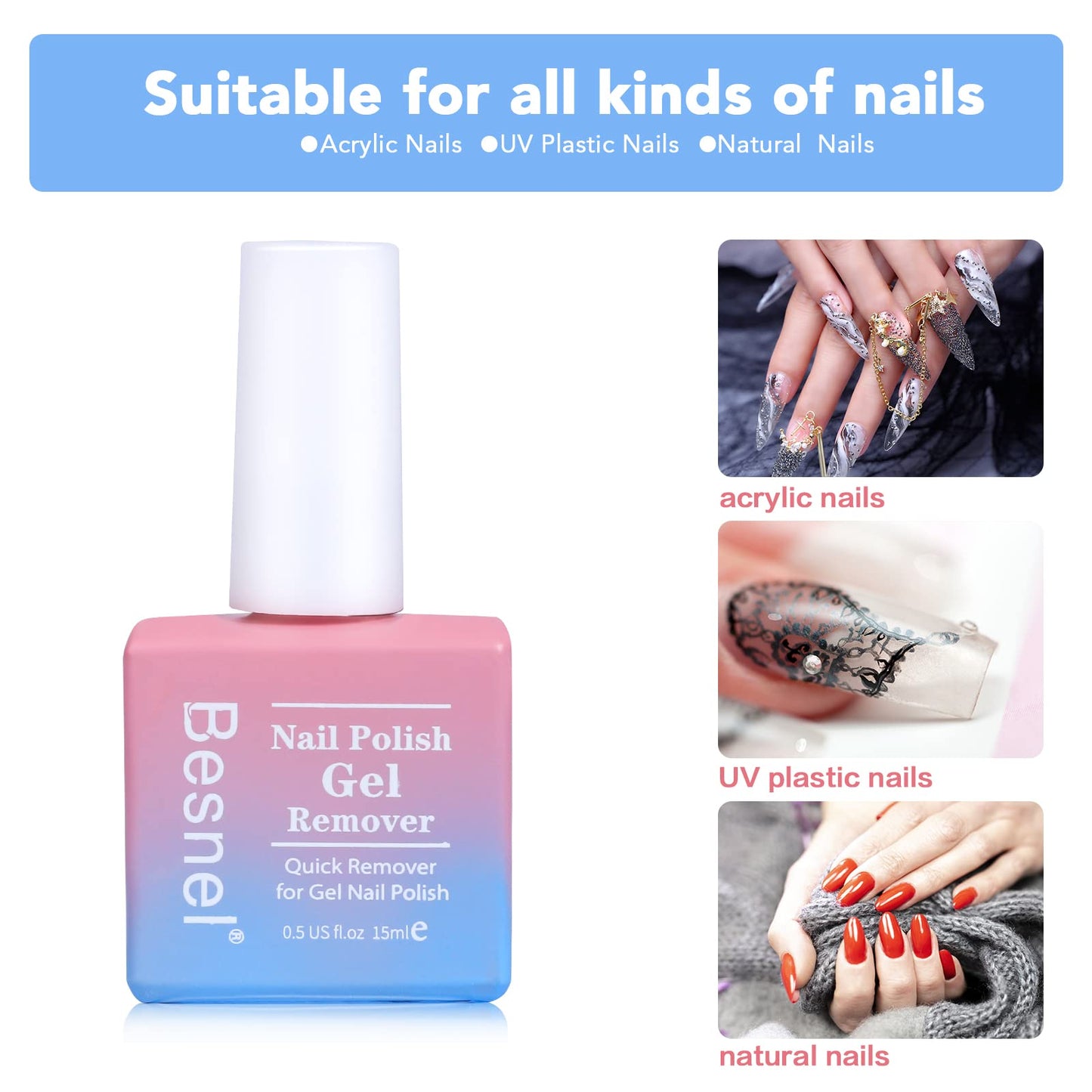 Gel Nail Polish Remover 5 Pack Professional Gel Polish Remover Non-Irritating Quick Easy,Nail Polish Gel Remover Tools Kit Nail File Cuticle Pusher
