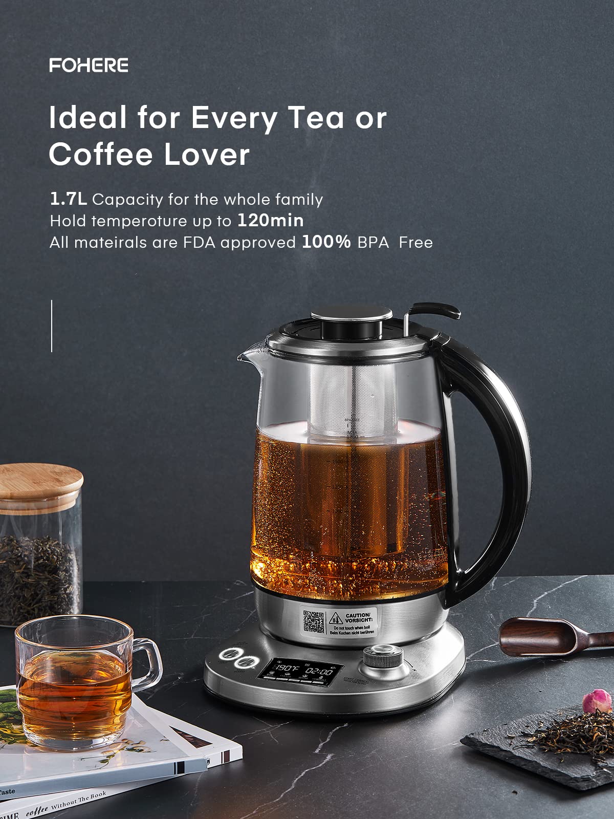 Electric Tea Kettle, 9 Temperature Control Presets Glass Kettle, 1200W Tea Pot with Removable Infuser, 2 Hours Keep Warm, 1.7 Liter Electric Kettles…