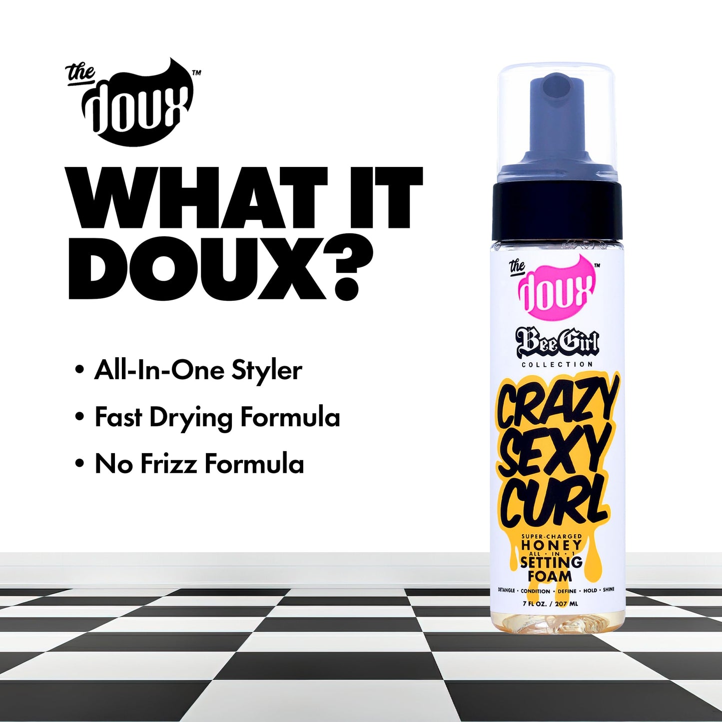 The Doux CRAZYSEXYCURL Honey Setting Foam - Curly Hair Mousse - All-in-One Styler for All Hair Types - 7 oz