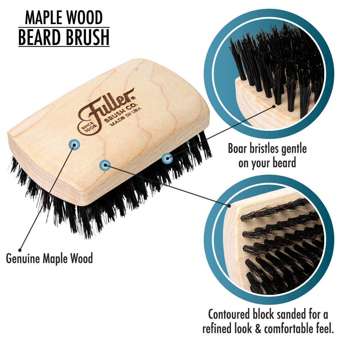 Fuller Brush Beard & Mustache Brush - Natural Boar Bristles for Gentle Grooming & Styling - Maple Wood Handle - Comfortable Grip - Ideal for All Beard