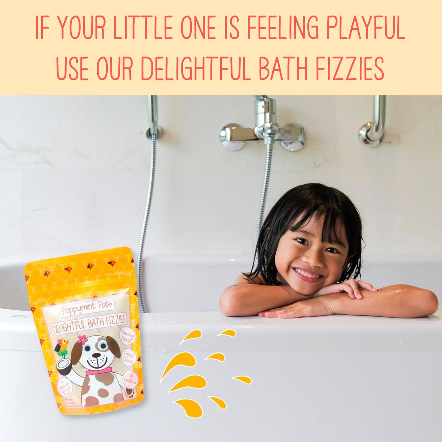 Poppymint Pals Foaming Bath Fizzies (Tropical Coconut) - Phthalate-Free Natural Foaming Premium Bath Bombs with Epsom Salt, Coconut Oil - Hydration…