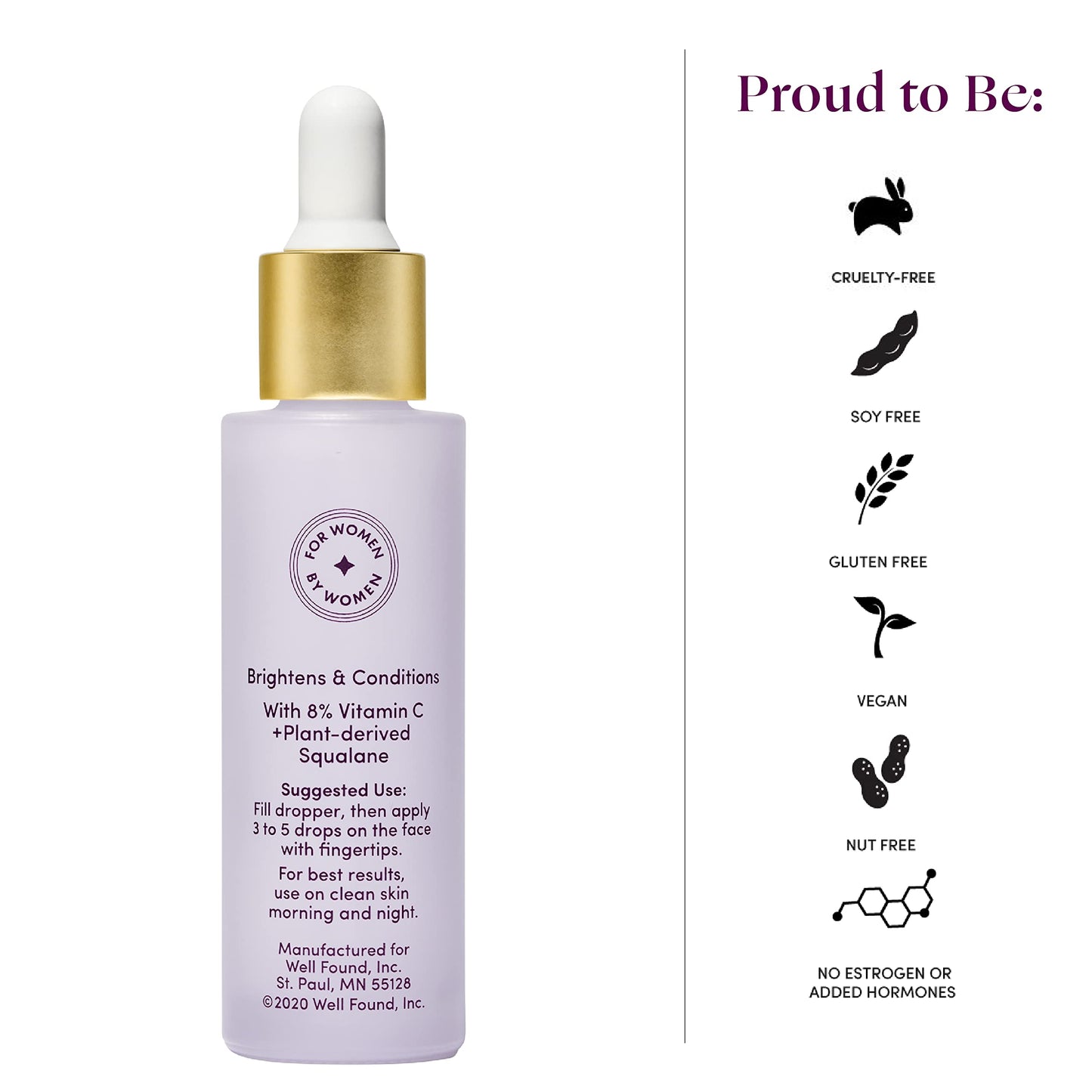 Womaness Fountain of Glow Face Serum - Brightening Vitamin C Serum for Face with 8% Vitamin C & Plant-Derived Squalane Oil - Menopause Skin Care