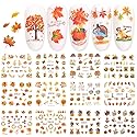 Fall Nail Stickers Autumn Maple Leaf Nail Art Decals Thanksgiving Day Water Decal Transfer Slider Set Turkey Pumpkin Nail Art Foil Stickers Nail