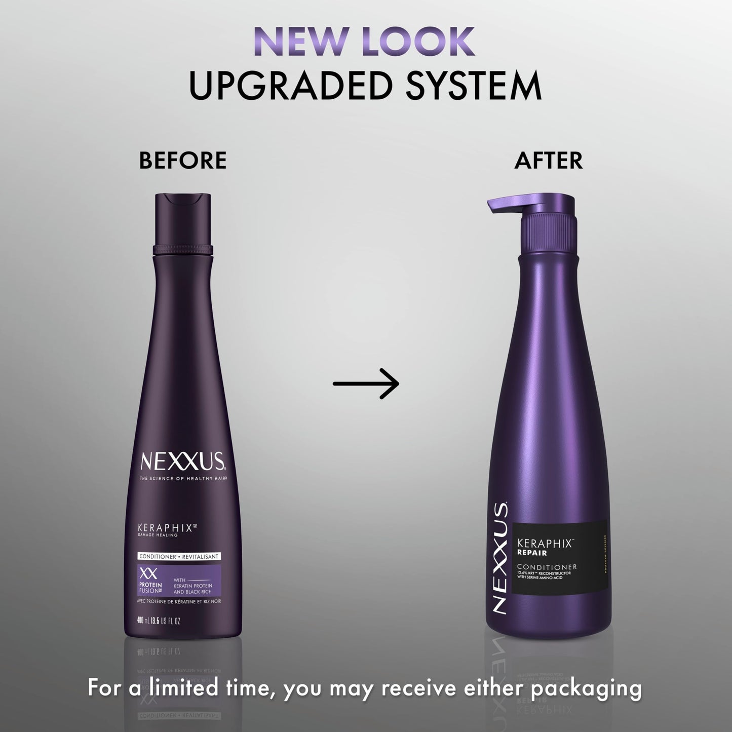 (1) Nexxus KERAPHIX Shampoo & (1) Nexxus KERAPHIX Conditioner - 13.5 oz (400 ml) EACH - Damage Healing - Keratin Protein and Black Rice - For Severely